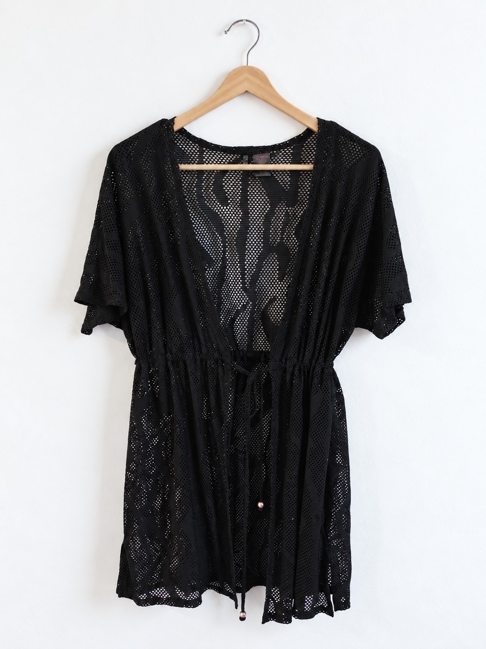 Black Sheer Mesh Tie-Waist Cover-Up
